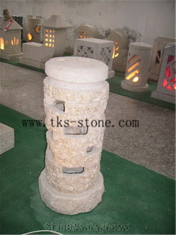 Beige Granite Lanterns,Lamp Sculptures,Lanterns Caving,Garden Lanterns&Lamps,Japanese Lanterns,Exterior Lamps
