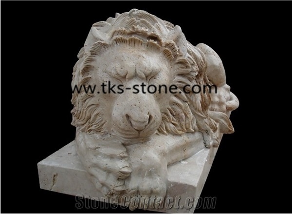 Beige Granite Lion Sculpture&Statue,Lions Caving,Lion Animal Sculptures,Garden Statues,Landscape Statues