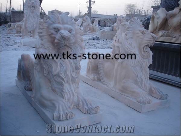 Beige Granite Lion Sculpture&Statue,Lions Caving,Lion Animal Sculptures,Garden Statues,Landscape Statues