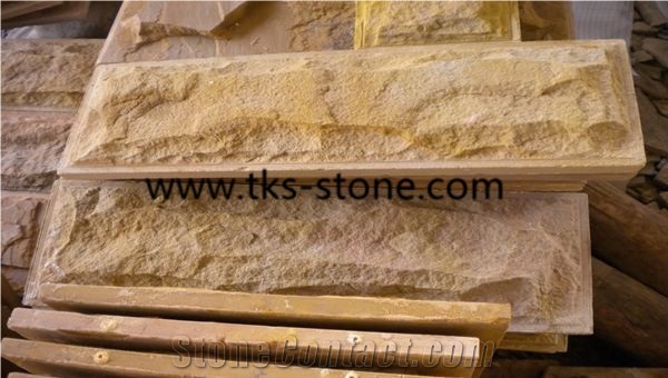 China Yellow Sandstone Mushroom Stone,Yellow Sandstone Mushroomed Wall Cladding