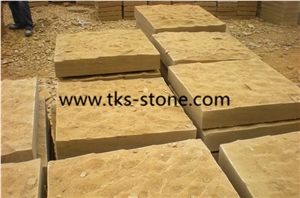 China Yellow Sandstone Rough Pineappled Pavers,Yellow Sandstone Paving Stone Tiles