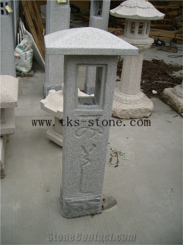 Chinese Grey Granite Lantern, Grey Granite Lanterns