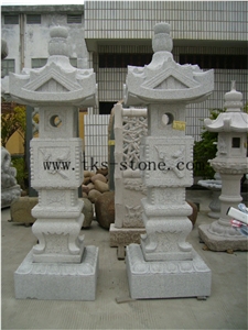 Grey Granite Lantern Sculptures,Garden Lanterns&Lamps,Japanese Lamps,Lamp Caving