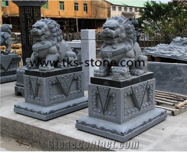 Grey Granite Lion Sculpture&Statue,Lions Caving,Lions Animal Sculptures,Lions Landscape Statues