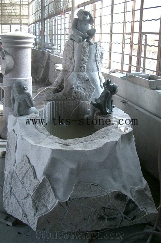 Grey Granite Monkey Sculptured Fountains