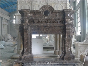 Luxury Carving Fireplace, Brown Marble Fireplace