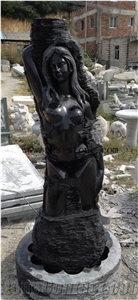 Naked Lady Sculptured Fountains,Black Granite Garden Fountains,