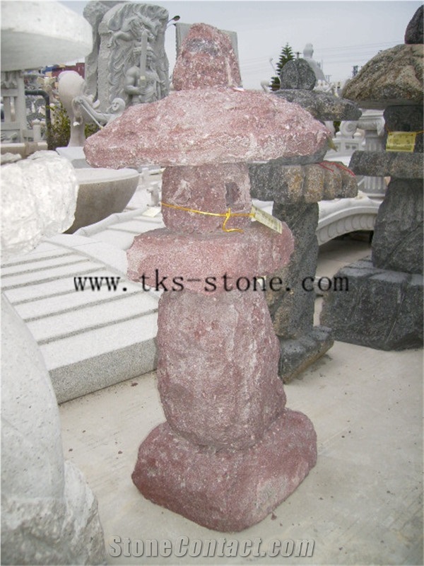 Pink Granite Garden Lanterns&Lamps,Garden Lamps Carving,Japanese Lanterns,Exterior Lamps