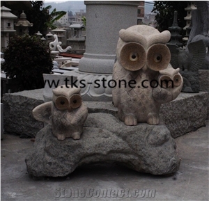 Stone Beige Granite Owl Sculpture&Statue,Owl Caving,Owl Animal Sculptures,Owl Garden Sculptures,Western Statues
