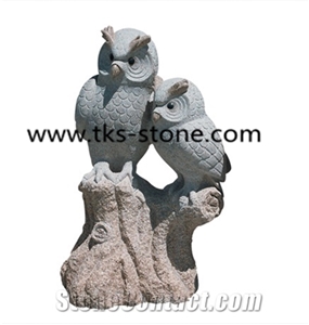 Stone Beige Granite Owl Sculpture&Statue,Owl Caving,Owl Animal Sculptures,Owl Garden Sculptures,Western Statues