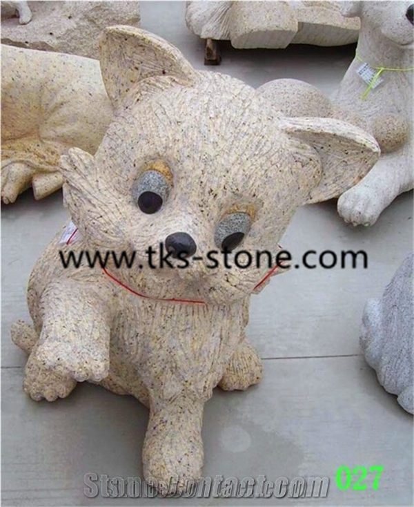 Stone Dog Sculptures&Statues,Dog Caving,Beige Granite Dog Animal Sculptures,Garden Statues