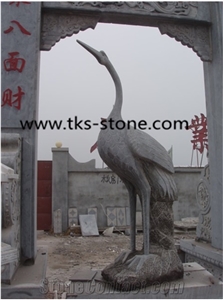 Stone Egret Sculptures&Statues,Grey Granite Egret Animal Statues,Egret Caving,Garden Sculptures