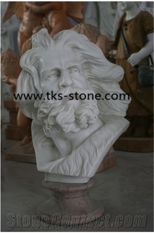 Stone Head Statues Caving,White Granite Human Sculptures,Handcarved Sculptures,Western Statues