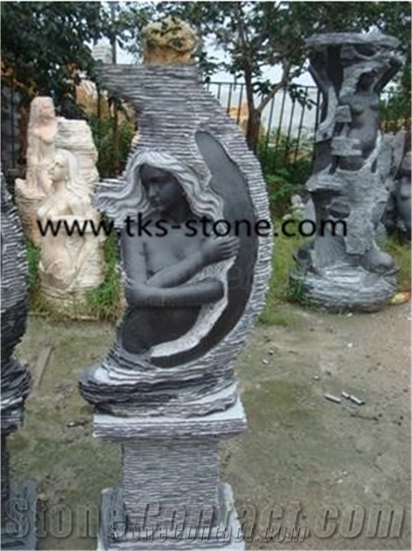 Stone Human Sculptures&Statues,Human Caving,Black Granite Head Statues,Art Works