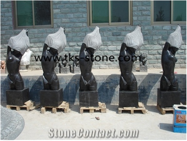 Stone Human Sculptures&Statues,Human Caving,Black Granite Head Statues,Art Works