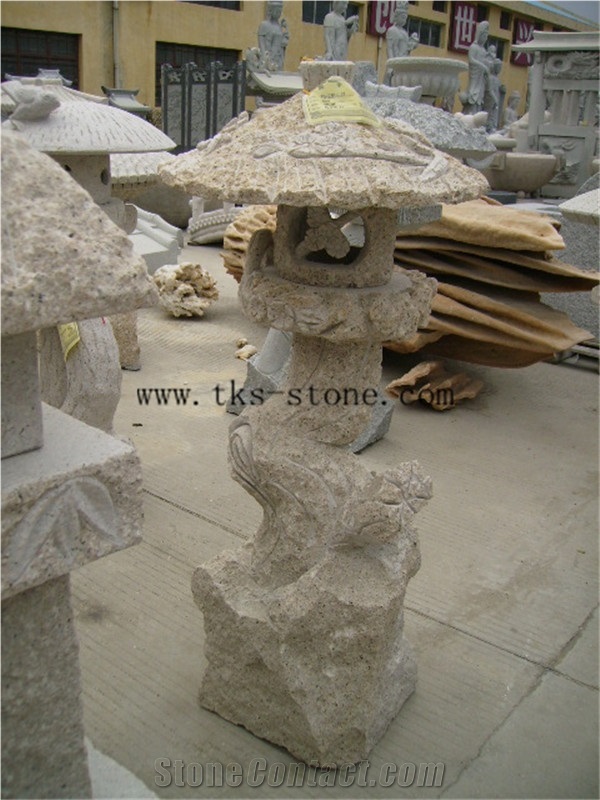 Stone Lanterns Caving,Beige Granite Garden Lanterns&Lamps,Japanese Lanterns,Exterior Lamps, Sculpture Beige Granite Japanese Lanterns