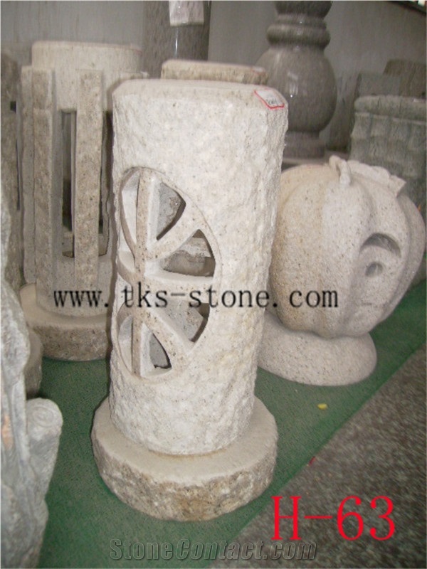 Stone Lanterns Caving,Beige Granite Garden Lanterns&Lamps,Lamp Sculptures,Japanese Lamps,Exterior Lanterns