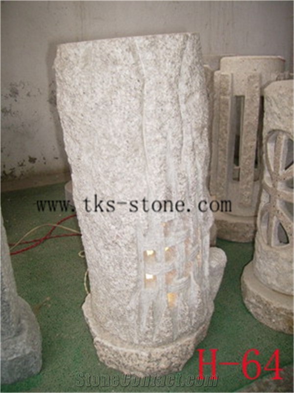 Stone Lanterns Caving,Beige Granite Garden Lanterns&Lamps,Lamp Sculptures,Japanese Lamps,Exterior Lanterns