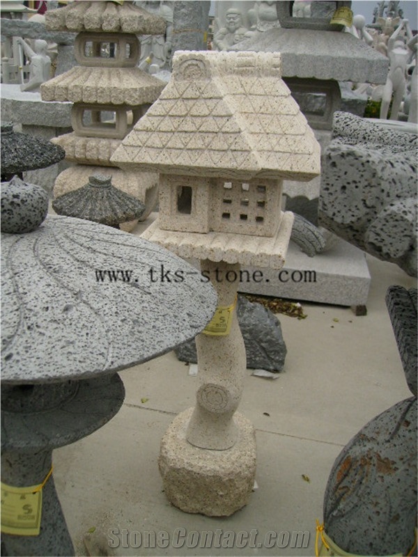 Stone Lanterns Caving,Beige Grantie Lantern Sculptures,Garden Lanterns&Lamps,Japanese Lanterns,Exterior Lamps, Sculpture Granite Japanese Lanterns