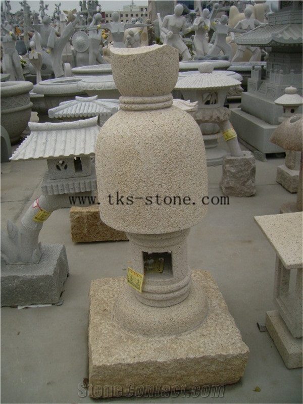 Stone Lanterns Caving,Garden Lanterns&Lamps,Beige Granite Lantern Sculptures,Japanese Lamps