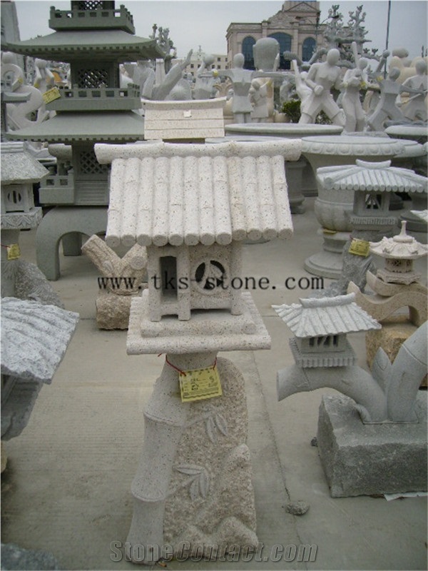 Stone Lanterns Caving,Garden Lanterns&Lamps,Beige Granite Lantern Sculptures,Japanese Lamps