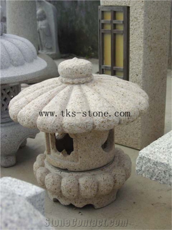 Stone Lanterns Caving,Lamp Sculptures,Beige Granite Garden Lanterns&Lamps,Japanese Lanterns,Exterior Lamps