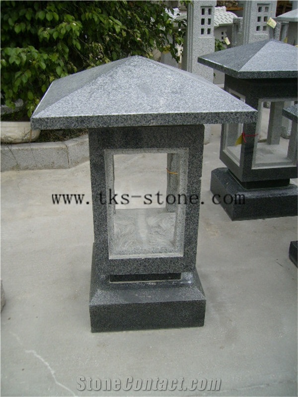 Stone Lanterns Caving,Lantern Sculptures,Grey Granite Japanese Lanterns,Exterior Lamps
