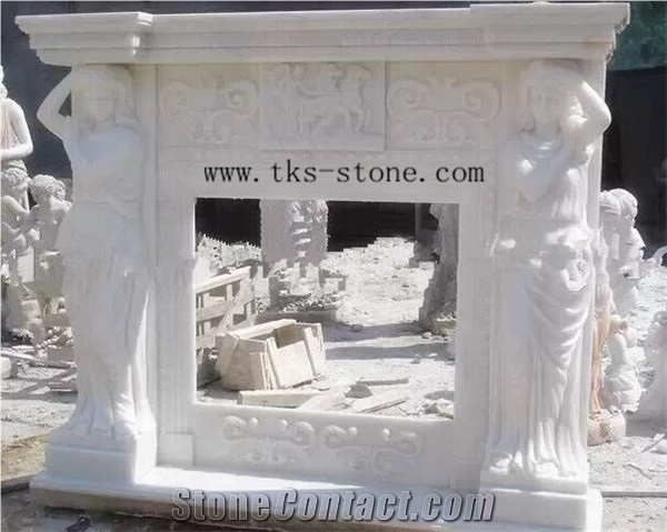 White High-End Angel Carving Fireplace