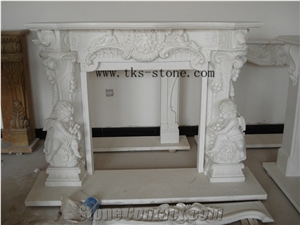 White High-End Angel Carving Fireplace