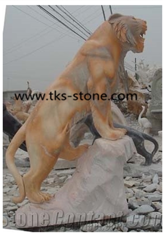 Yellow Granite Tiger Sculpture&Statue,Tiger Caving,Tiger Animal Sculptures,Garden Statues
