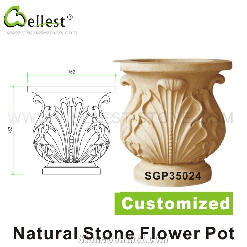Exterior Landscaping Sandstone Flower Pot/Stand/Vase/Planter Made by Sandstone