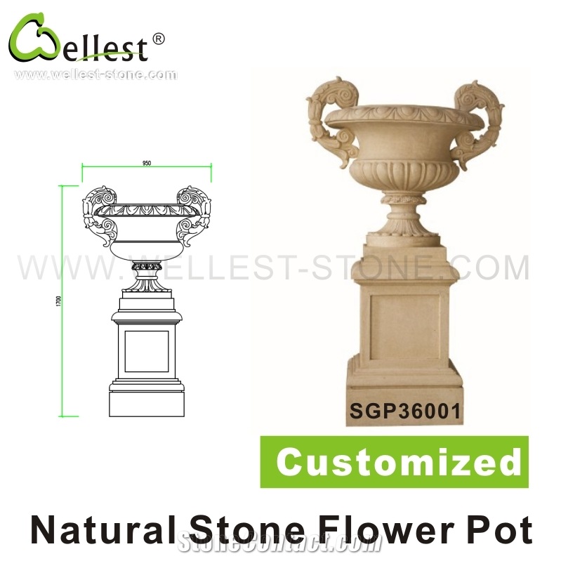 Exterior Landscaping Sandstone Flower Pot/Stand/Vase/Planter Made by Sandstone