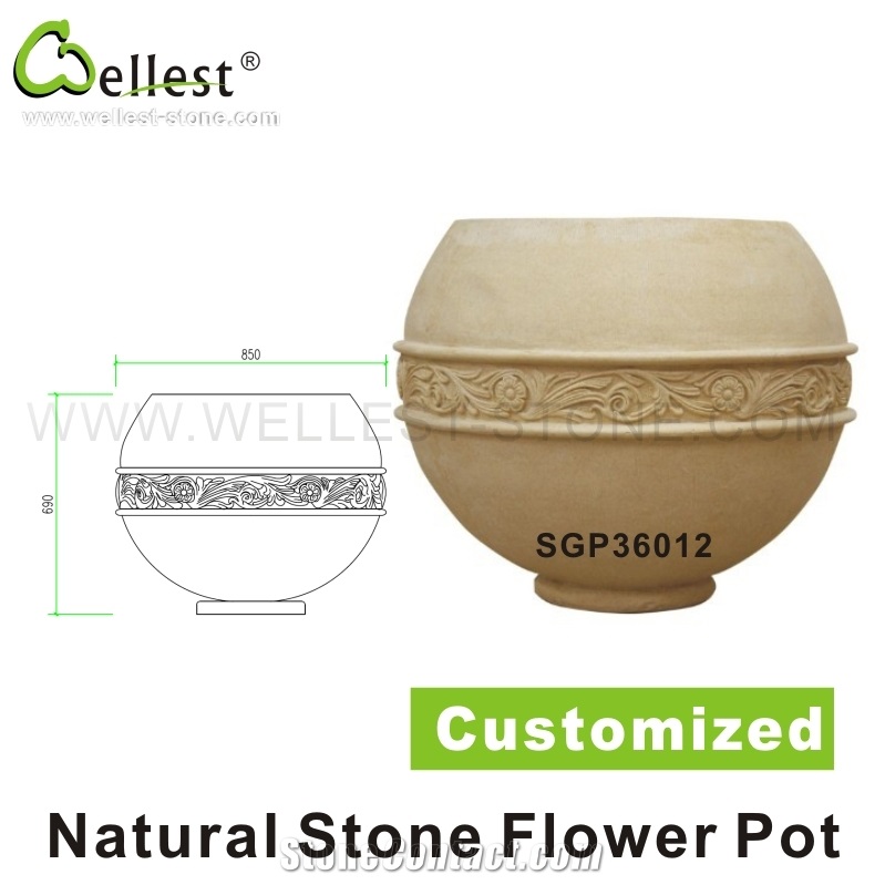Exterior Landscaping Sandstone Flower Pot/Stand/Vase/Planter Made by Sandstone