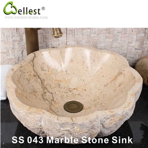 Kitchen/Bathroom/Vanity Beige Marble Round with Flower Edge Shape Washing Basin/Sink/Bowel/Vessel