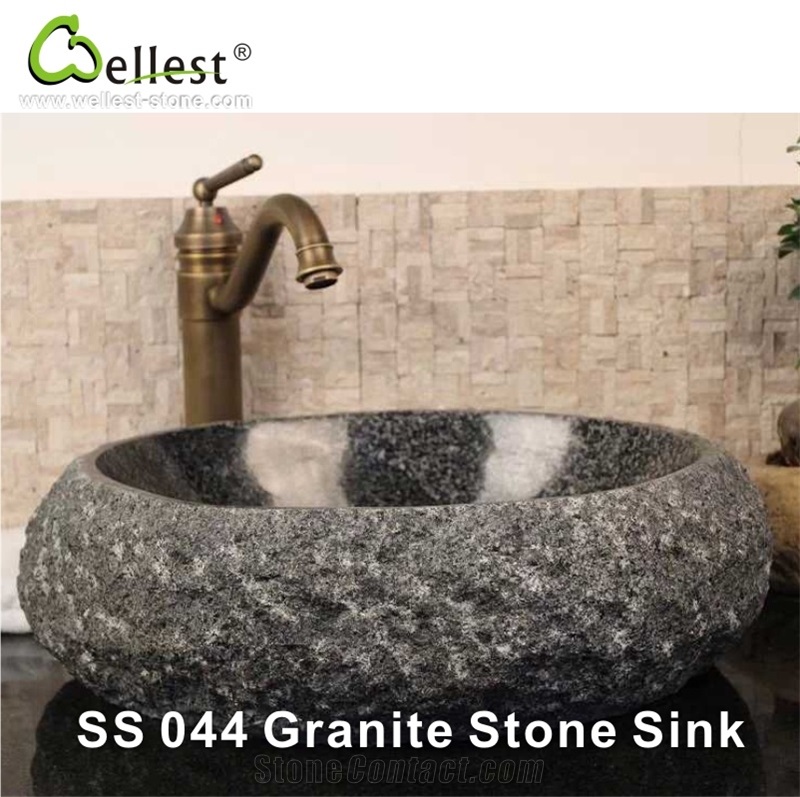Kitchen/Bathroom/Vanity China Absolute Black Granite Washing Round Basin/Sink/Vessel with Chieseled Edge