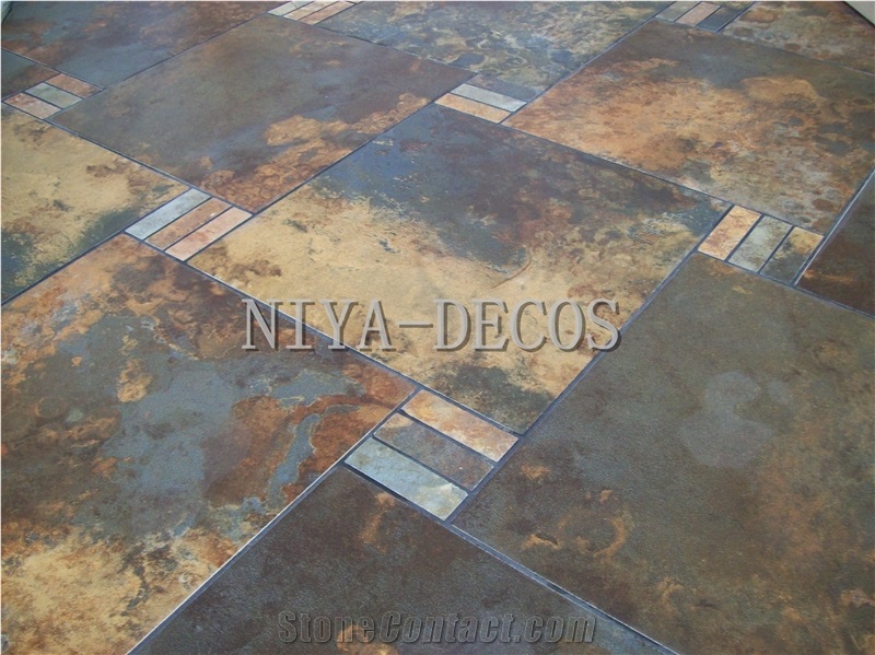 China Multicolor Rustic Yellow Slate Tiles French Pattern for Flooring Pavers