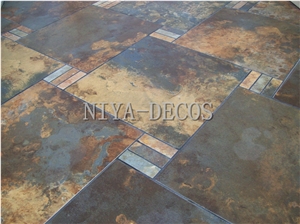 China Multicolor Rustic Yellow Slate Tiles French Pattern for Flooring Pavers