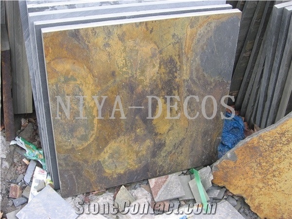 China Multicolor Rustic Yellow Slate Tiles French Pattern for Flooring Pavers