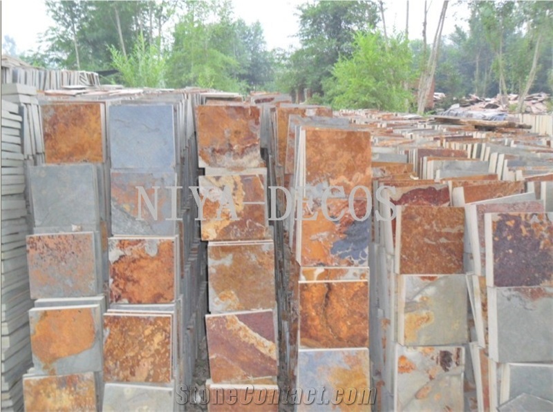 China Rustic Slate Roofing Tiles,China Rusty Yellow Slate Roofing Covering Tiles-Niya