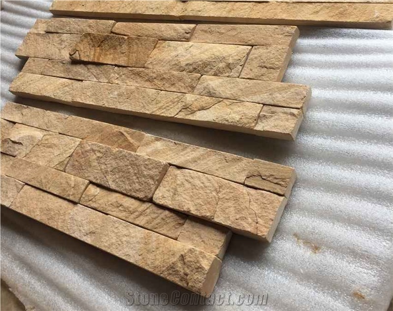 Beige Yellow Sandstone Wallstone with Rough Natural Surface, Yellow Sandstone Cultured Stone