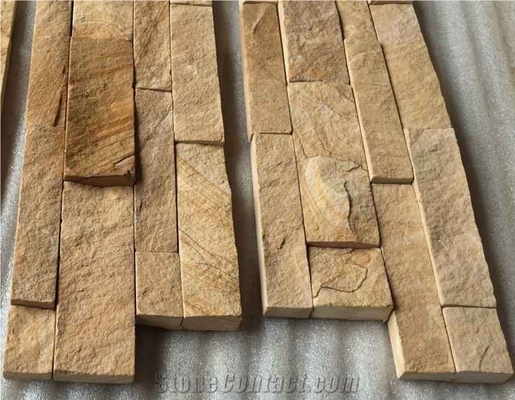 Beige Yellow Sandstone Wallstone with Rough Natural Surface, Yellow Sandstone Cultured Stone