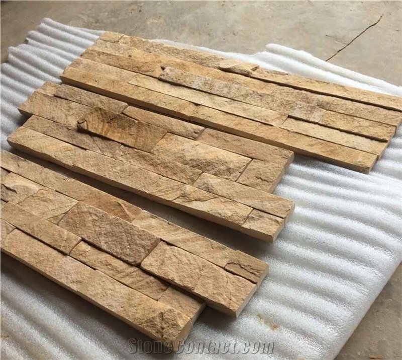 Beige Yellow Sandstone Wallstone with Rough Natural Surface, Yellow Sandstone Cultured Stone