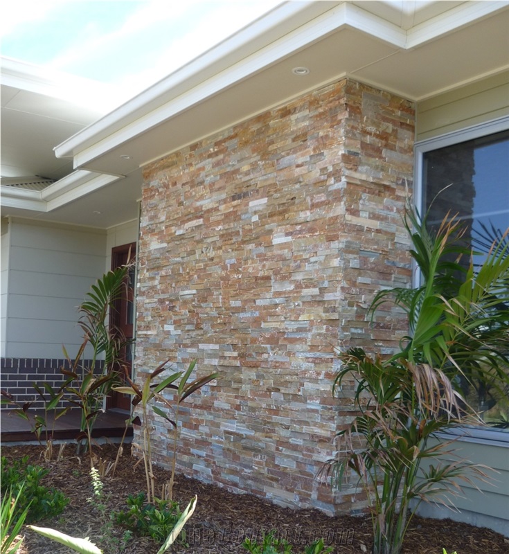 Chunky Golden Yellow Stacked Stone, Brown Slate Cultured Stone