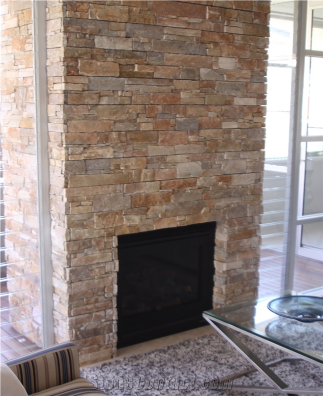 Golden Quartzite Z Panel Stacked Stone Cultured Stone, Brown Quartzite Cultured Stone