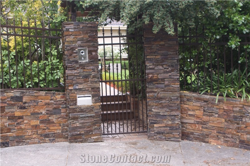 Multicolour Slate Z Panel Stacked Stone Cultured Stone, Brown Slate Cultured Stone