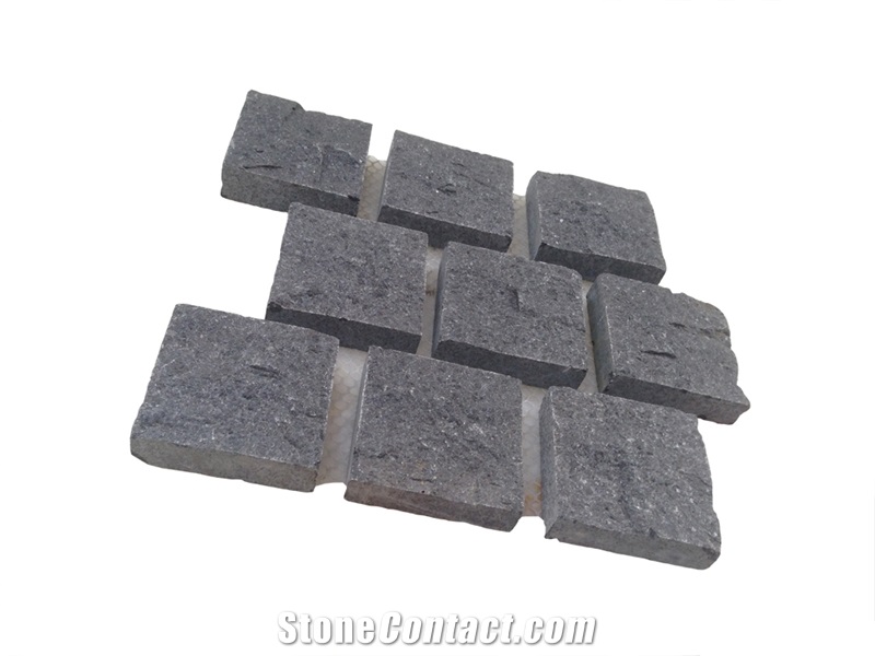 Splitfaced Black Granite Cobblestones Slabs & Tiles, Vein Black Granite Tiles