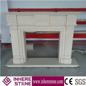 Beige Classic Marble Carved Fireplace Mantel, Fireplace Surround