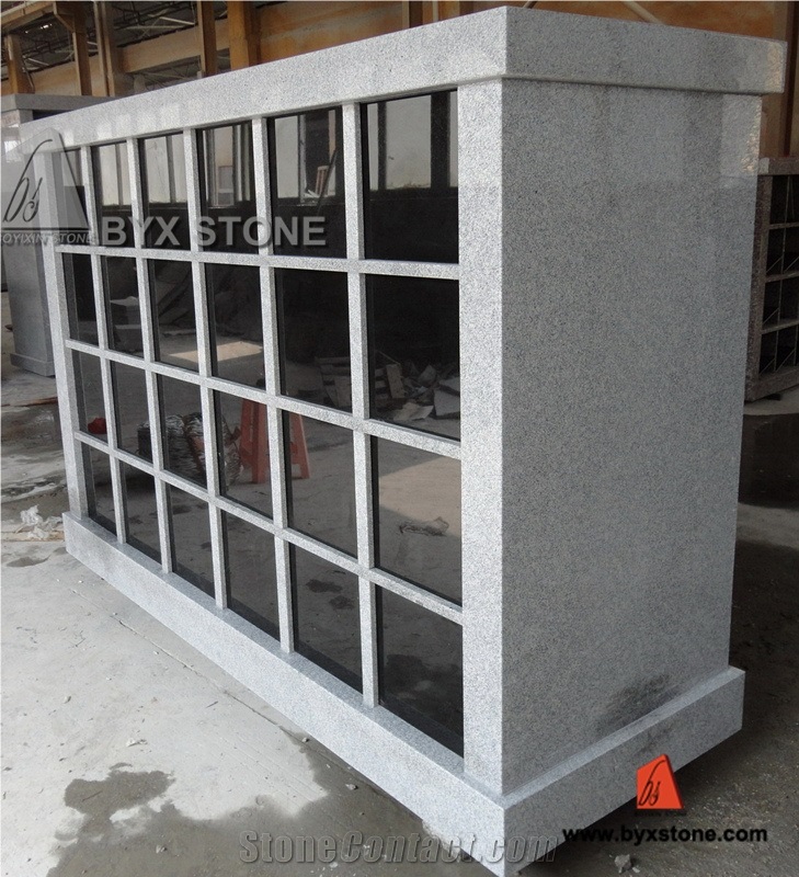 48 Niche Chinese Polished Grey Granite Columbarium / Columbaria with Black Door
