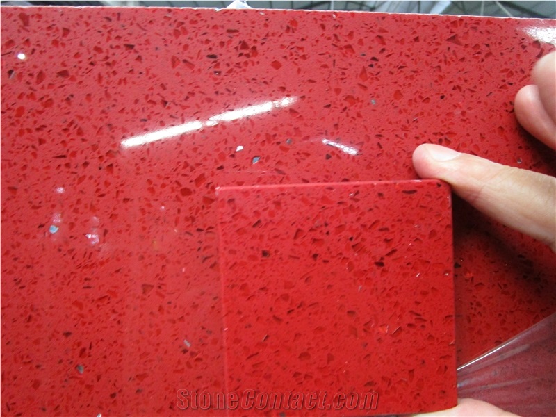China Red Quartz Stone Slabs & Tiles, Engineered Stone Slabs, Artificial Stone