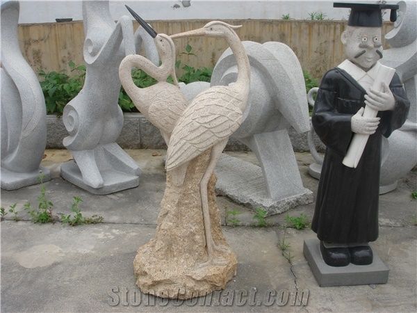 Crane Sculpture, Beige Granite Engraving Stone,Cheap Animal Sculptured Stone,Lions Door Guards,Garden Decoration,Beige Lions Sculptured, Crane Sculpture, Beige Engraving Stone,Cheap Animal White Grani